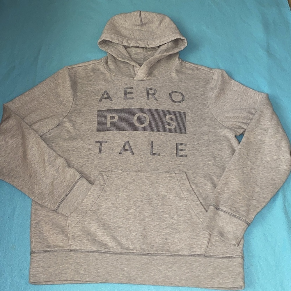 AEROPOSTALE hoodie graphic sweatshirt long sleeve pouch pocket gray navy size XL